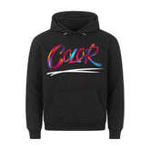 Der MarketPrint Premium Hoodie "Color" verfügt über einen fetten, verlaufenden "Color"-Schriftzug mit weißer Unterstreichung auf Schwarz, einen gemütlichen Schnitt, Fronttasche, Kordelzug und ist aus hochwertigen Materialien gefertigt.