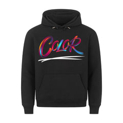 Der MarketPrint Premium Hoodie "Color" verfügt über einen fetten, verlaufenden "Color"-Schriftzug mit weißer Unterstreichung auf Schwarz, einen gemütlichen Schnitt, Fronttasche, Kordelzug und ist aus hochwertigen Materialien gefertigt.