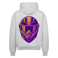 Der Oversized Zipper Hoodie "Streetfighter Helm" von MarketPrint ist ein weißer Premium-Kapuzenpulli mit Helmdesign, gefertigt aus 100% Baumwolle für Komfort und Haltbarkeit.