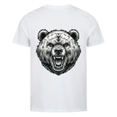 Das Premium Shirt "Bär" von MarketPrint ist ein unisex Bio-Baumwollshirt mit großem, detailliertem Bärenkopf-Print samt geöffnetem Maul auf dem Rücken. Singlejersey sorgt für hohen Tragekomfort.