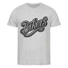 Das MarketPrint Premium Shirt "Biker" ist ein hellgraues Bio-Baumwolle-T-Shirt mit auffälligem schwarz-weißem "Bikers"-Schriftzug auf der Brust. Es besteht aus weichem Singlejersey-Stoff und hat einen bequemen Unisex-Schnitt.