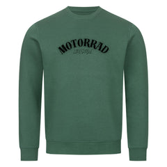 Das Premium-Sweatshirt "Motorrad" von MarketPrint hat ein schlichtes grünes Design mit "MOTORRAD LIFESTYLE" in schwarzer Schrift auf der Brust - ideal für Fans nachhaltiger Mode.