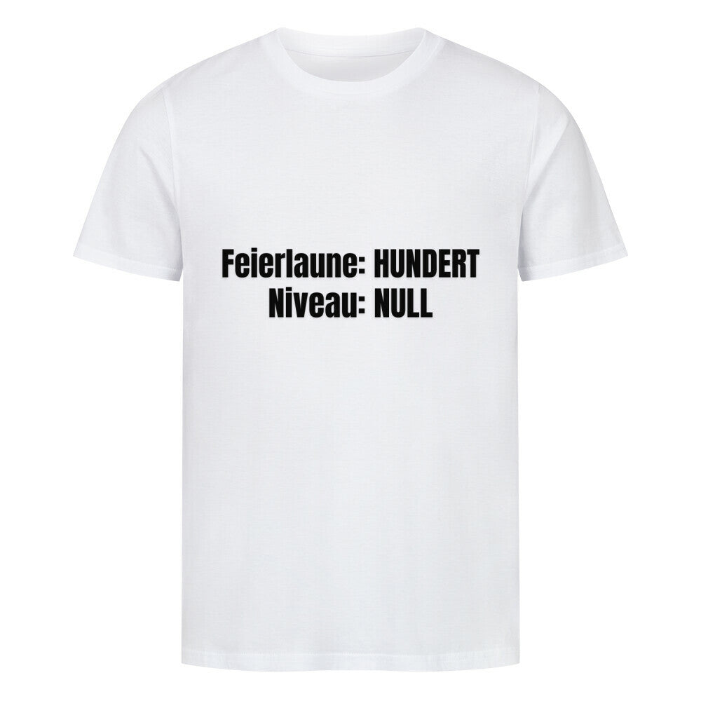 Das MarketPrint Premium Shirt "Feierabendlaune" zeigt schwarzen deutschen Text auf weichem Bio-Baumwoll-Single-Jersey in moderner Unisex-Passform.