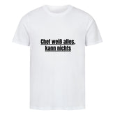 Das MarketPrint Premium Shirt "Chef kann nichts" aus Bio-Baumwolle bietet mit Unisex-Schnitt und boldem schwarzen Print angenehmen Tragekomfort - der unterstrichene Text hebt sich auf dem weißen Singlejersey hervor.