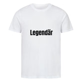 Das MarketPrint Premium Shirt "Legendär" ist ein schlichtes, weißes Singlejersey-T-Shirt mit dem Schriftzug "Legendär" in schwarzer Schrift auf der Brust.