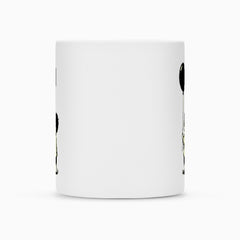 Die Tasse "Junge-Ballon" von MarketPrint zeigt zwei Strichmännchen mit schwarzen Ballons an den Seiten. Die Duraglaze-Sublimationstasse hat eine leere Fläche in der Mitte und eignet sich perfekt für Personalisierungen.