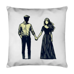 Das Kissen "Mann-Frau" von MarketPrint zeigt eine minimalistische Illustration eines Paars auf weißem Hintergrund. Es besitzt einen praktischen Reißverschluss und ein herausnehmbares Futter für einfache Reinigung.