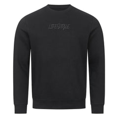 Das Premium-Sweatshirt "LIFESTYLE" von MarketPrint ist ein nachhaltiges schwarzes Unisex-Sweatshirt aus Bio-Baumwolle mit langen Ärmeln und einem dezenten Aufdruck "LIFESTYLE" in Großbuchstaben auf der Brust.