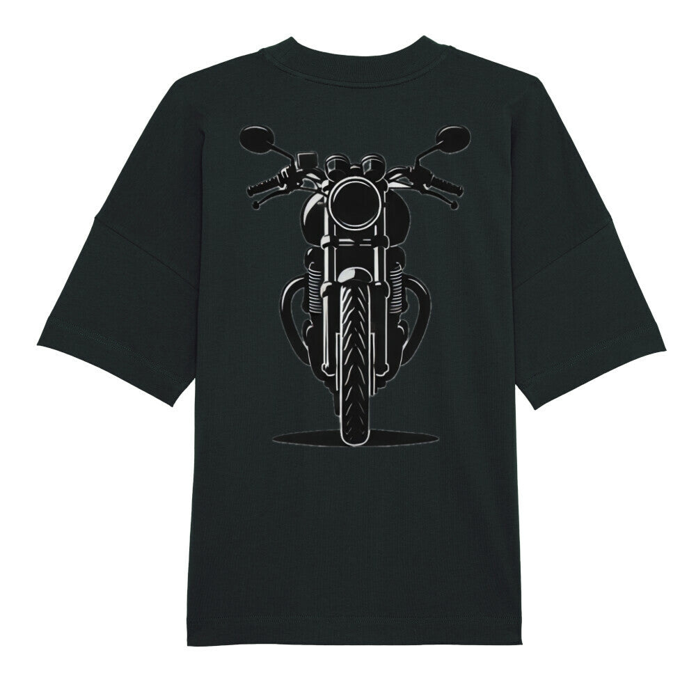 Das Premium Oversize "Motorrad" T-Shirt von MarketPrint aus Bio-Baumwolle überzeugt in Schwarz mit coolem Motorrad-Print - ideal für lässige Looks.