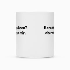 Die weiße Tasse "Rechnen" von Infinity Merch zeigt schwarzen, teilweise sichtbaren deutschen Text auf beiden Seiten und wird vor schlichtem weißem Hintergrund präsentiert.